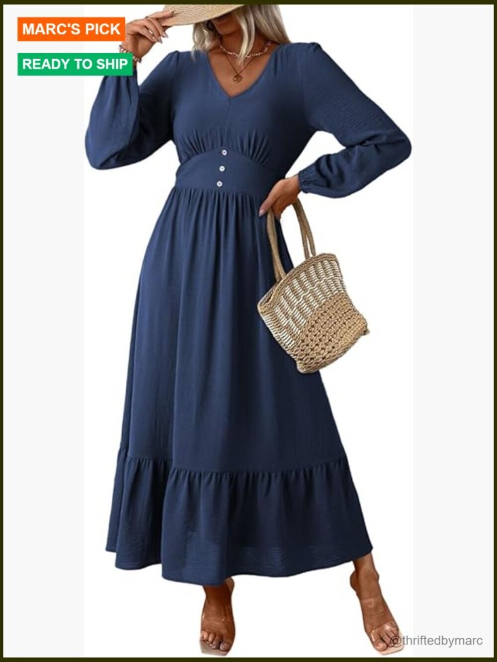 Long Sleeve V Neck Maxi Dress Flowy Tiered Boho Beach Vacation
